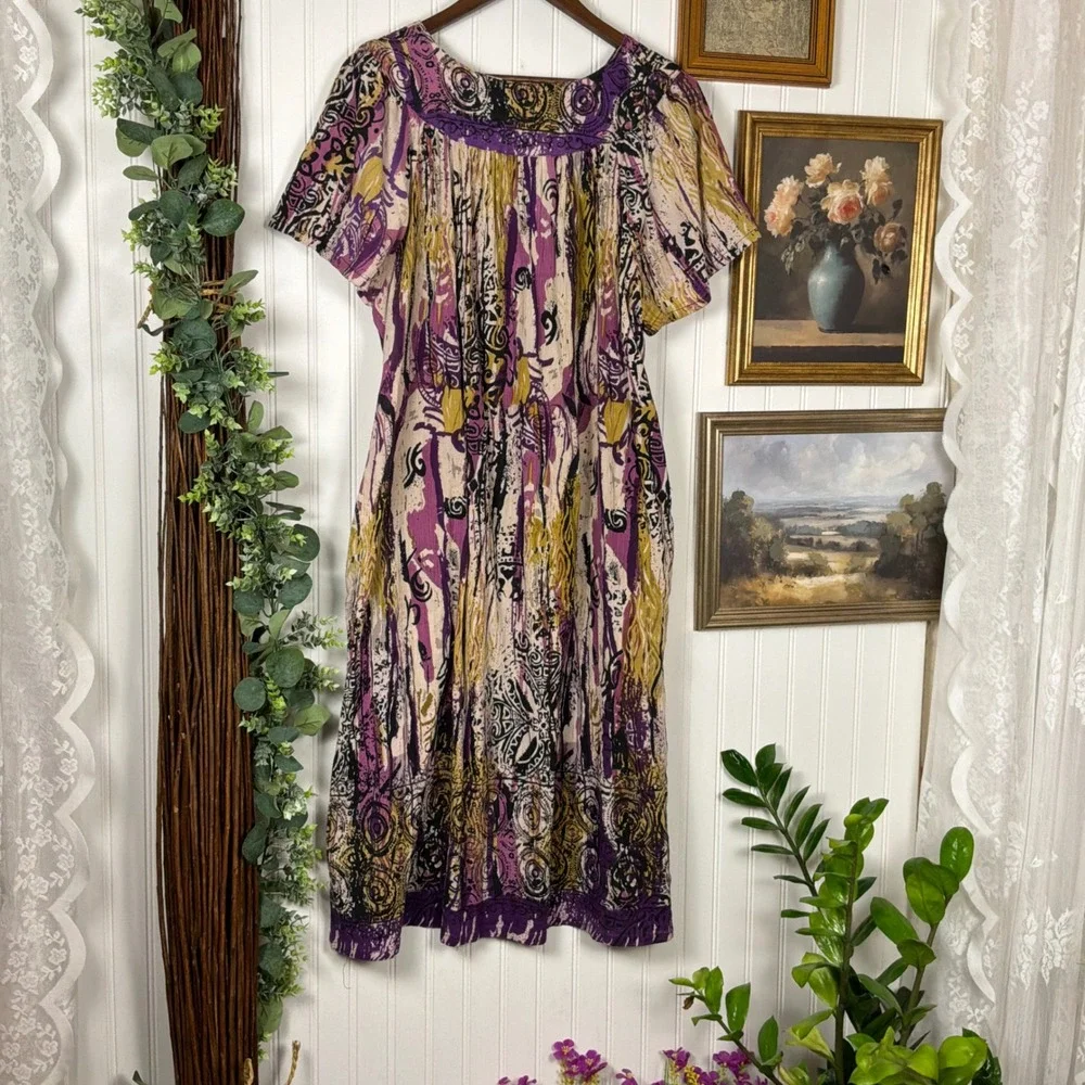 Daffodil By Loungees Nightgown 1X Purple Excellent Abstract Cotton Muu Muu